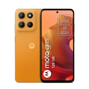 Motorola G15, Pantalla 6.72" FHD, Mediatek Helio G81 Extreme, Almacena 128GB, RAM 4GB, Android 15.0, Camara Trasera 3, Dual SIM, NFC, Naranja, 4G LTE